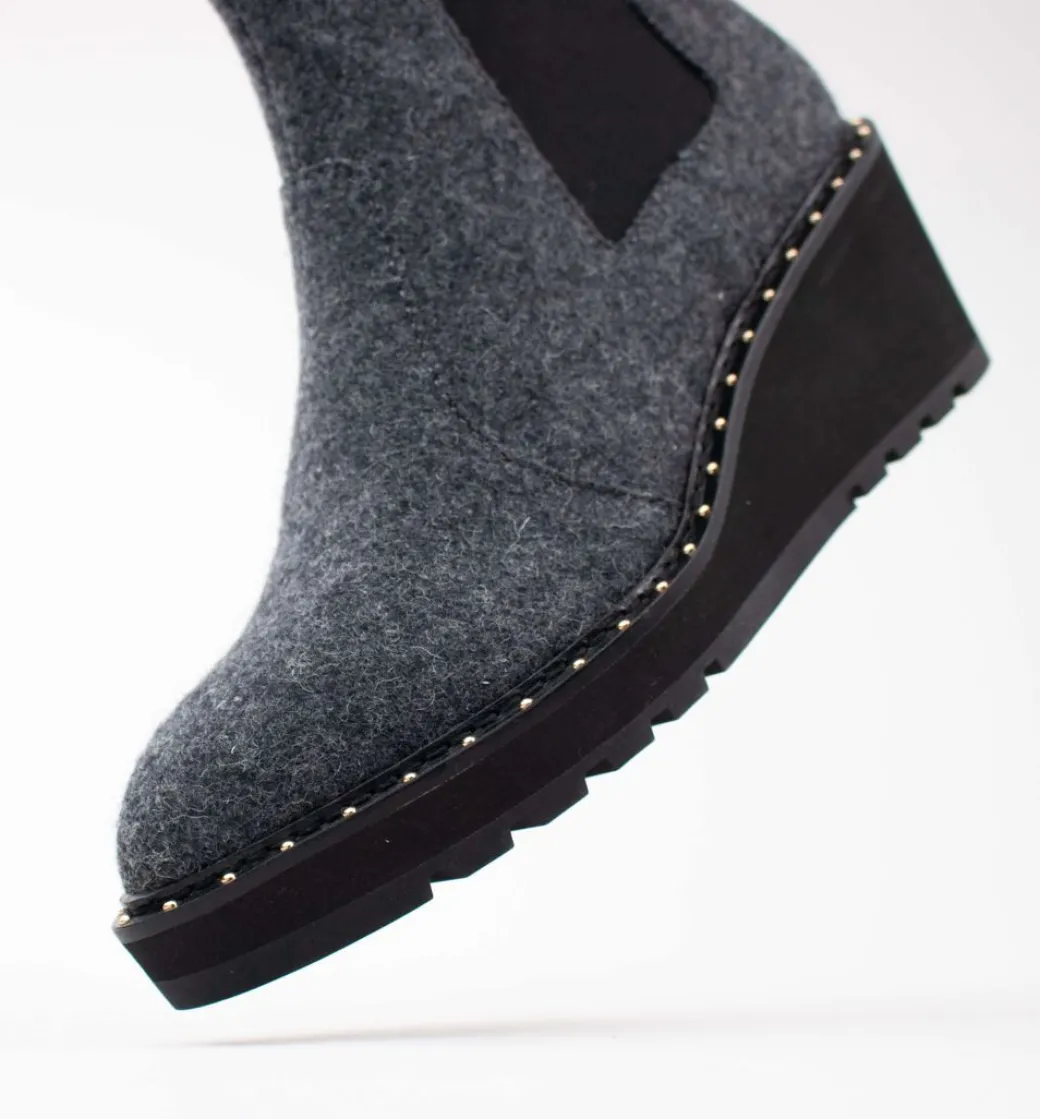 Cecelia New York-Gemma Slip On Low Wedge Boot Gray Knit