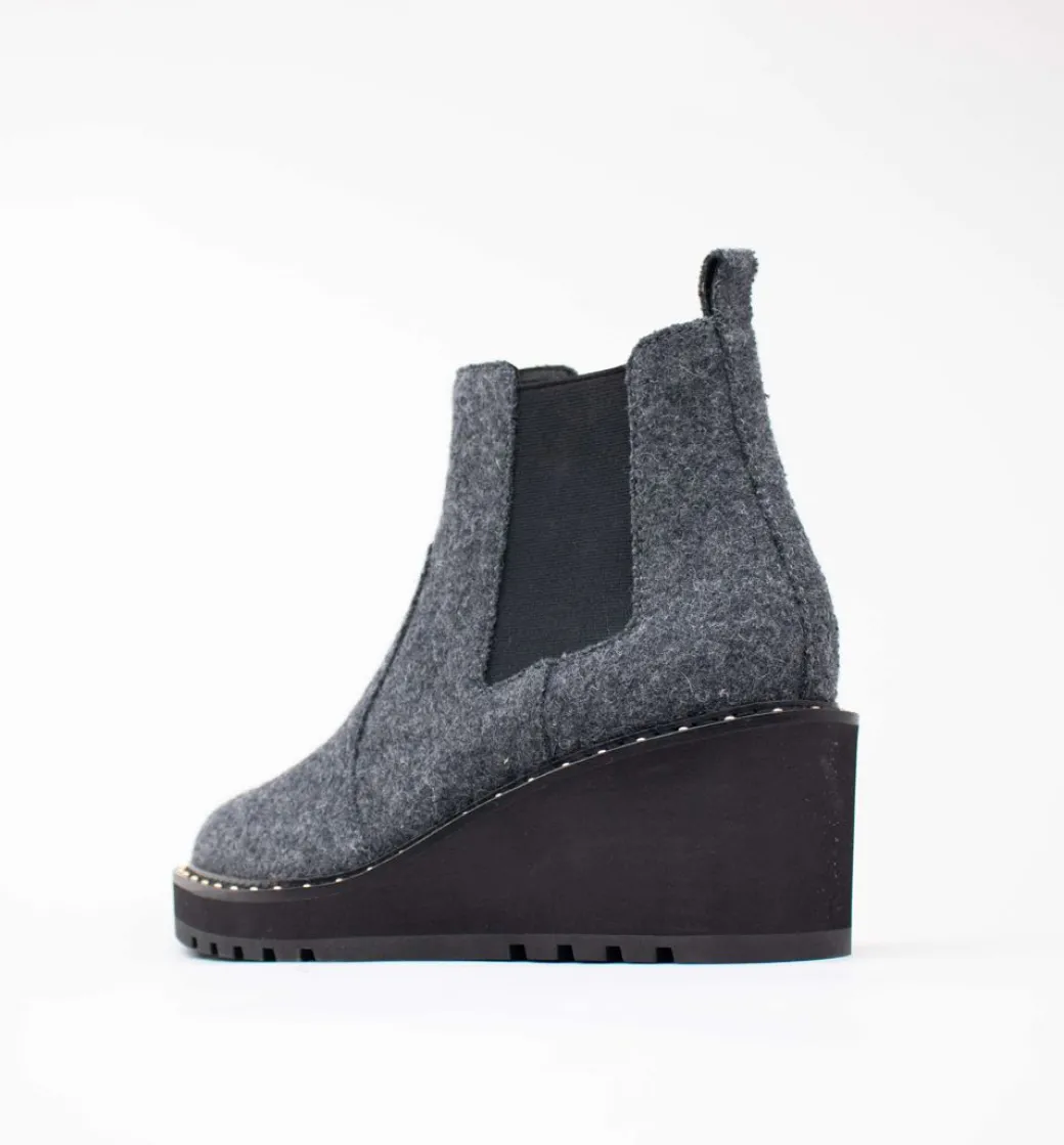 Cecelia New York-Gemma Slip On Low Wedge Boot Gray Knit