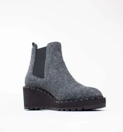 Cecelia New York-Gemma Slip On Low Wedge Boot Gray Knit