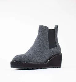 Cecelia New York-Gemma Slip On Low Wedge Boot Gray Knit