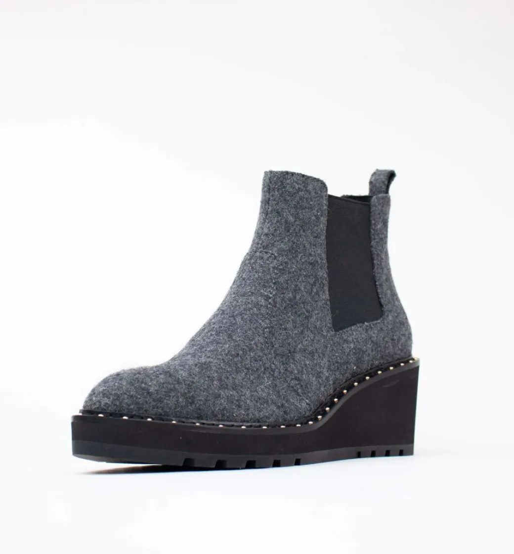 Cecelia New York-Gemma Slip On Low Wedge Boot Gray Knit