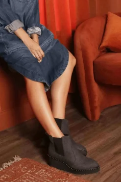 Cecelia New York-Gemma Slip On Low Wedge Boot Gray Knit