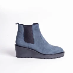 Cecelia New York-Gemma Slip On Low Wedge Boot Navy