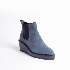 Cecelia New York-Gemma Slip On Low Wedge Boot Navy