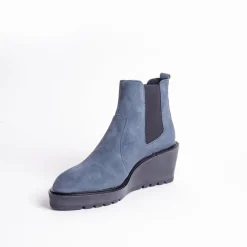 Cecelia New York-Gemma Slip On Low Wedge Boot Navy