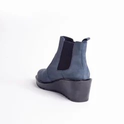 Cecelia New York-Gemma Slip On Low Wedge Boot Navy