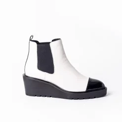 Cecelia New York-Gemmain Captoe Slip On Low Wedge Boot White