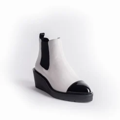 Cecelia New York-Gemmain Captoe Slip On Low Wedge Boot White