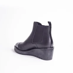 Cecelia New York-Gemmain Captoe Slip On Low Wedge Boot Black Leather