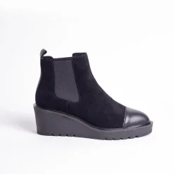 Cecelia New York-Gemmain Captoe Slip On Low Wedge Boot Black Suede