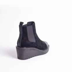 Cecelia New York-Gemmain Captoe Slip On Low Wedge Boot Black Suede