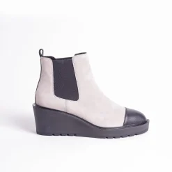 Cecelia New York-Gemmain Captoe Slip On Low Wedge Boot Taupe Suede