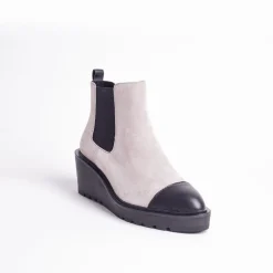 Cecelia New York-Gemmain Captoe Slip On Low Wedge Boot Taupe Suede