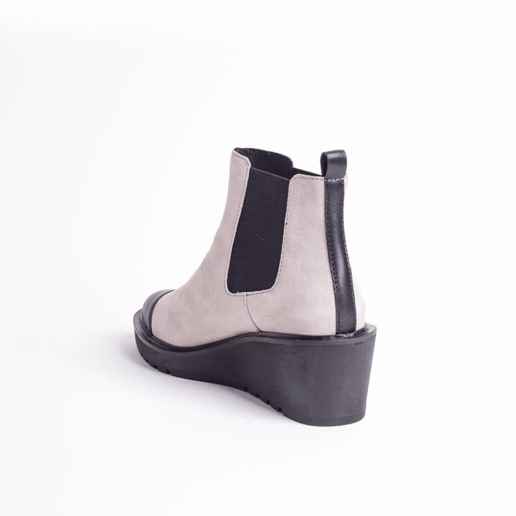 Cecelia New York-Gemmain Captoe Slip On Low Wedge Boot Taupe Suede